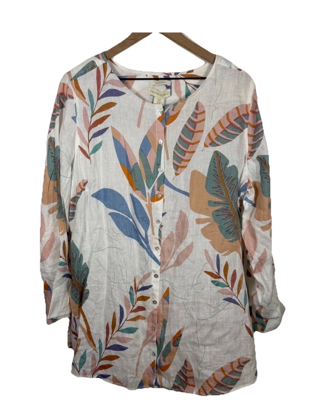 NWT Cynthia Rowley 100% Linen Tropical Button Up Blouse Plus Size 1X Beach